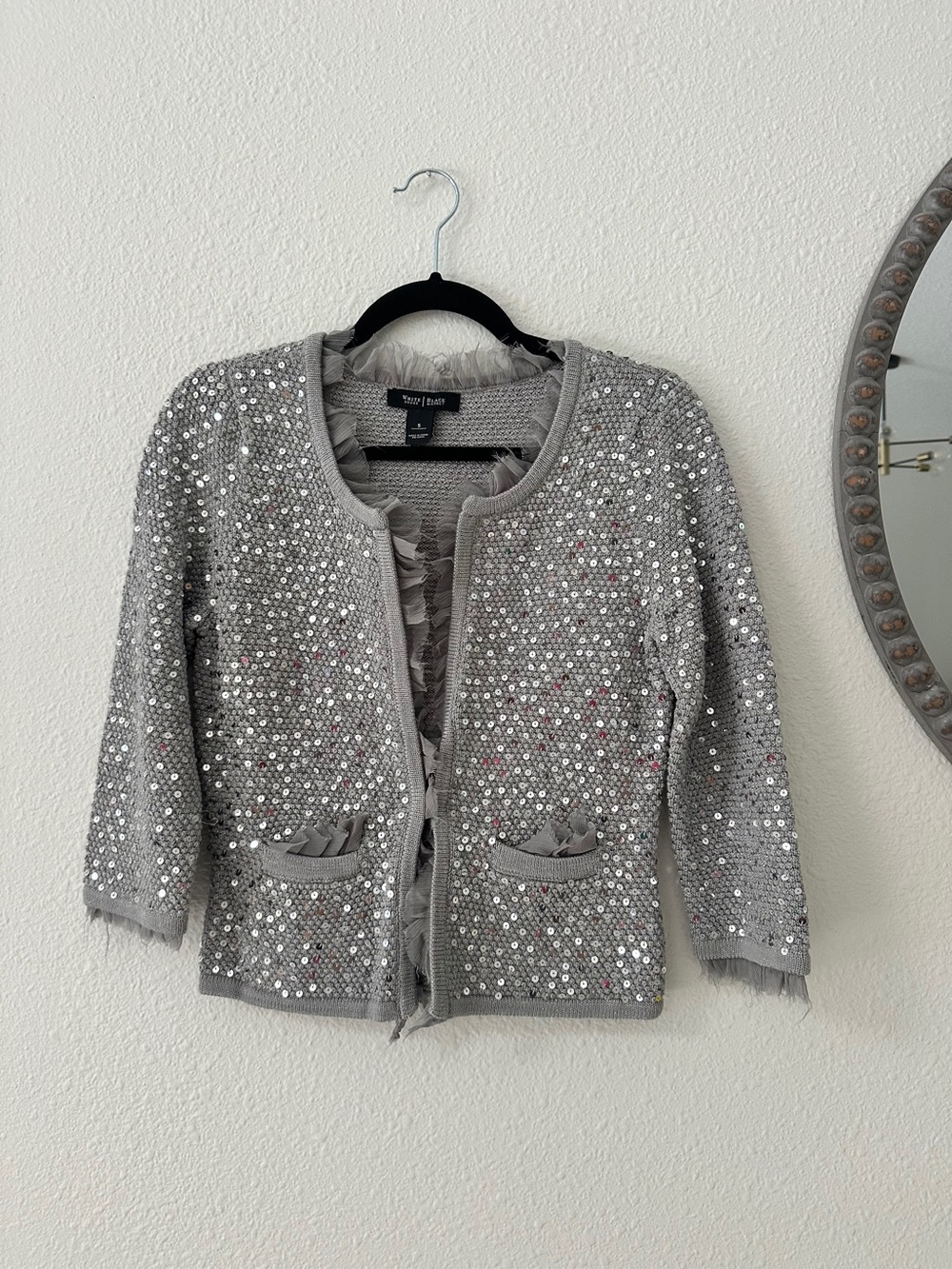 White House Black Market Gray  Sequin Knit Cardigan